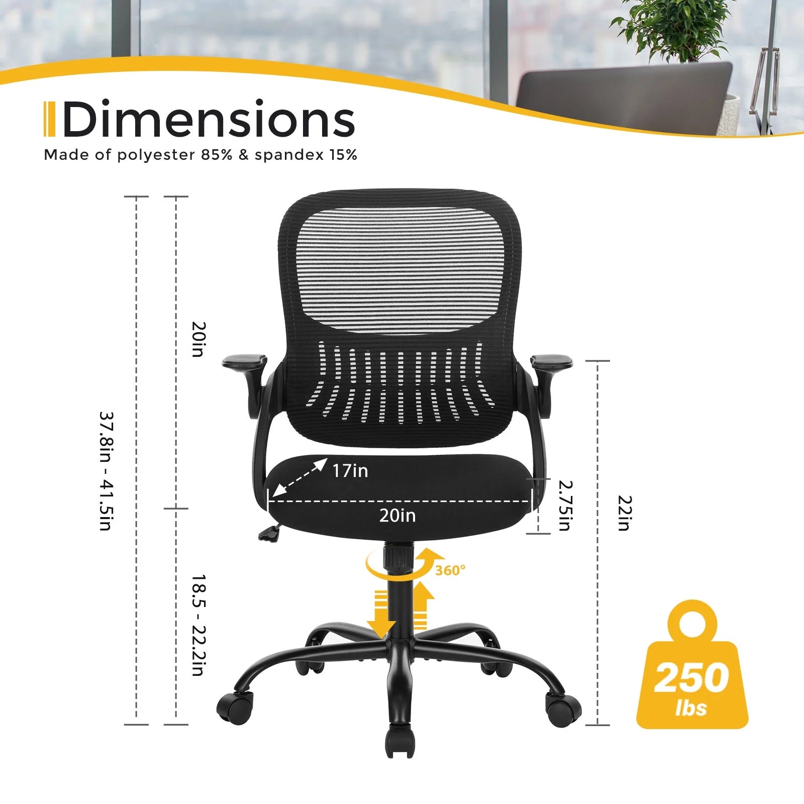 Ergonomic Office Chair, Mesh Computer Chair Home Office Desk Chairs with Flip-Up Arms, Height Adjustable, Rolling Swivel Chair with Lumbar Support , Tilt and Lock