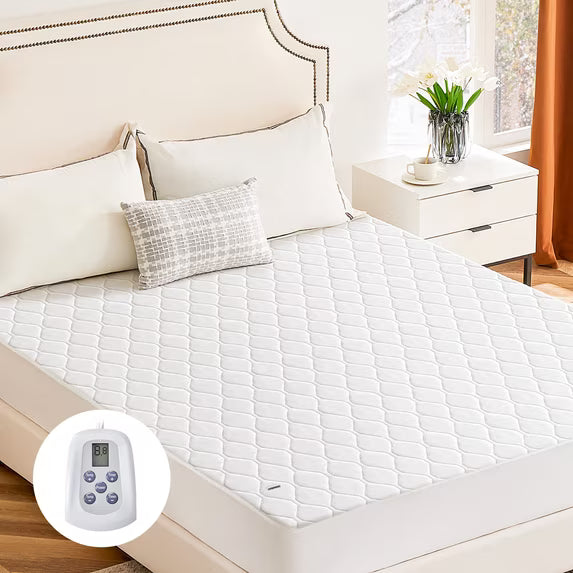edx Heated Mattress Pad Twin Size 75"x39″ , 10 Heat Levels, Safe Auto Shut-off, Soft Quilted Fabric,White
