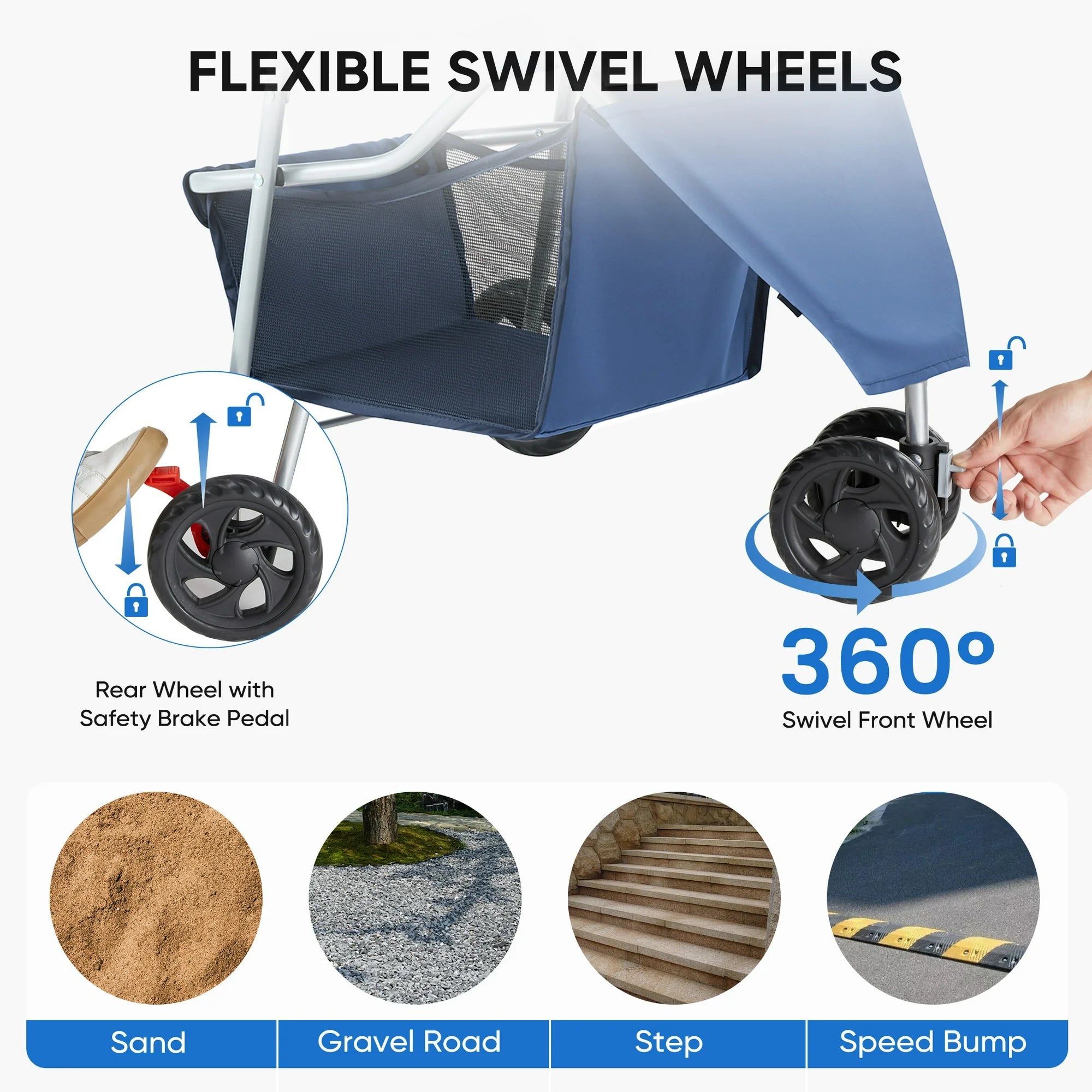 edx 3 Wheels Pet Stroller, Dog and Cat Strollers, With Storage Basket and Cup Holder, Lightweight Travel Carrier, Breathable Mesh, Waterproof and Foldable for Small Pets Outdoor Walk