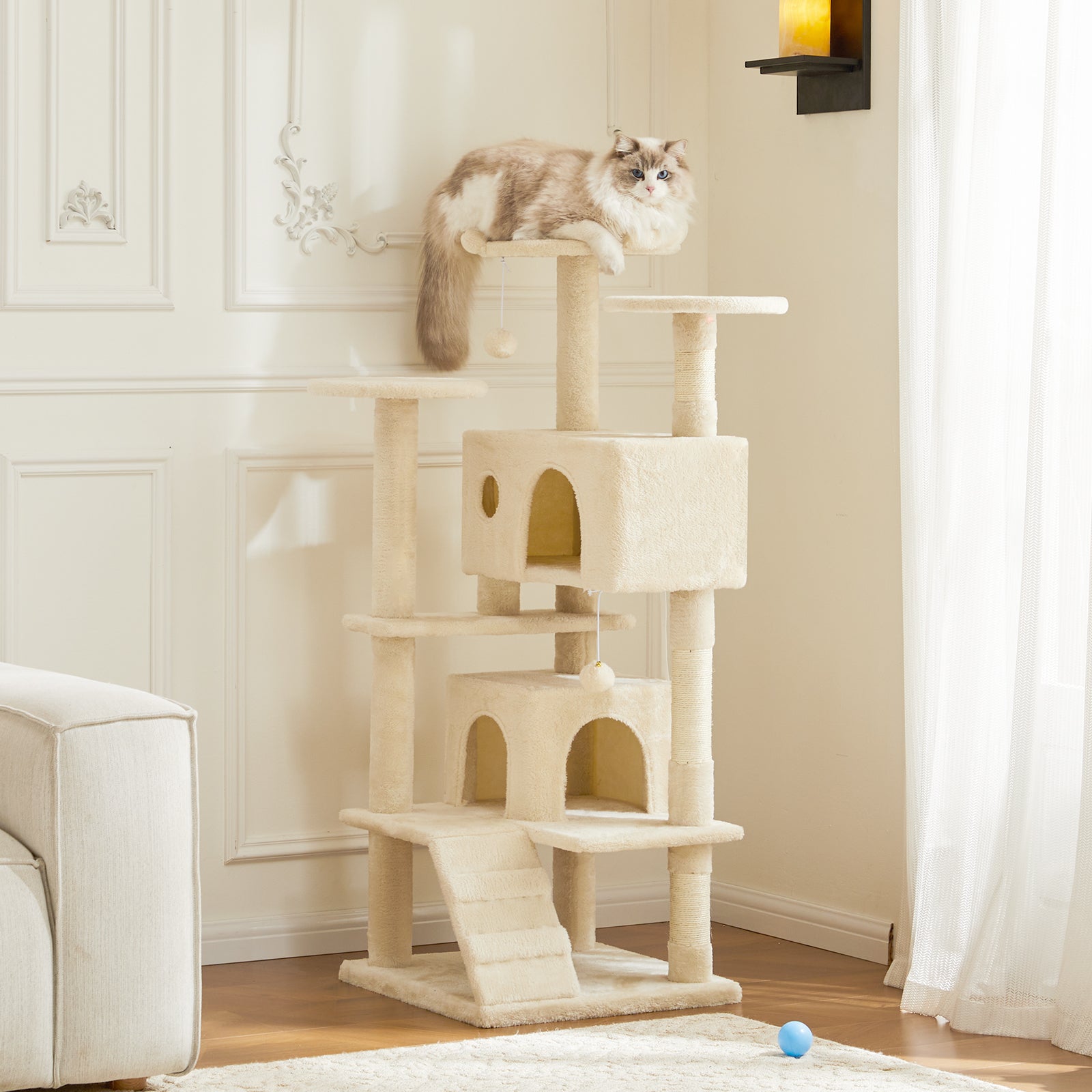 54'' Cat Tree Tower for Indoor Cats, Multi-Level Pet Furniture with Sisal Scratching Post, Large Cozy Condo, Climbing Ramp, Kitten Toy, Dark Grey