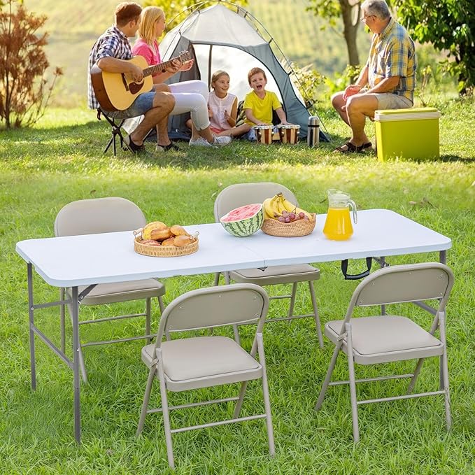 Folding Table, Outdoor Indoor Heavy Duty Portable with Carrying Handle for Camping, White