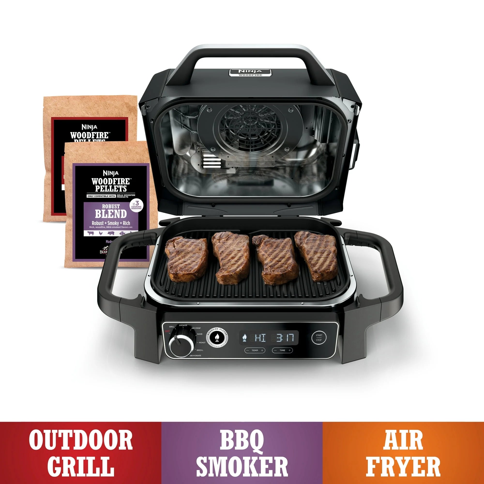 EDX Woodfire 7-in-1 Outdoor Grill, Master Grill, BBQ Smoker, and Outdoor Airfryer in Black