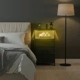 edx 5 Fabric Drawers Nightstand with Charging Station & USB/Type-C Ports and Outlets, Variable Light Strip Bedside End Table with Adjustable Feet for Bedroom, Black