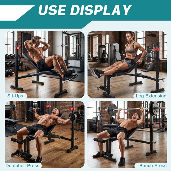 EDX Adjustable Weight Bench Set with Leg Extension & Curl, Foldable Home Gym Bench, Heavy-Duty 650 lbs Capacity, Multi-Position Backrest