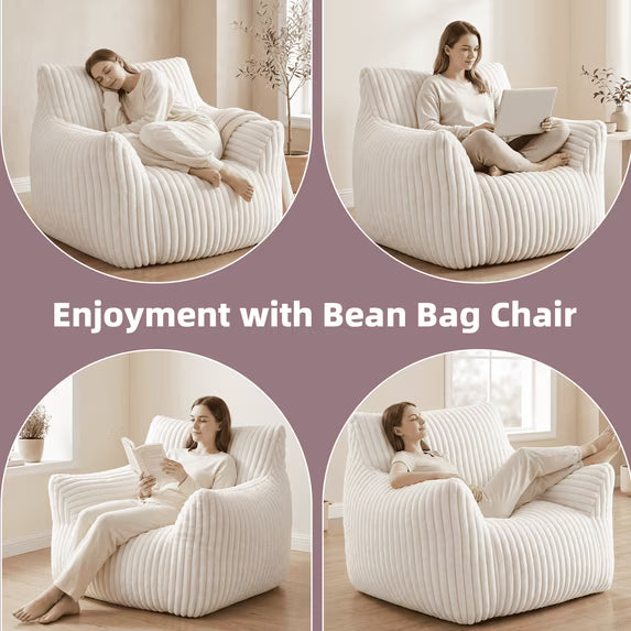 edx Plush Bean Bag Chair Cozy Fluffy Single Cloud Couch with Armrests - Ultra Soft Comfy Beanbag Sofa for Napping, Reading and Relaxing