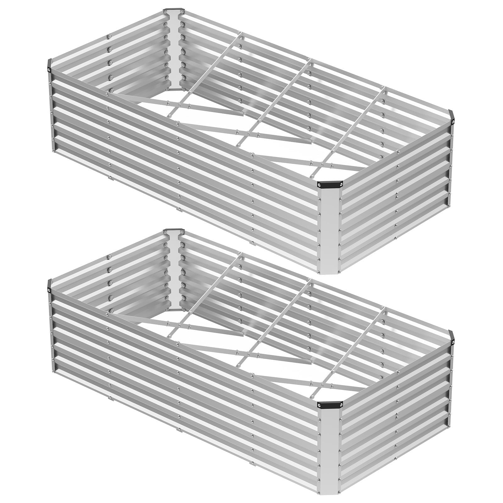 EDX Galvanized Raised Garden Bed, Outdoor Metal Planter Box Kit for Vegetables, Flowers and Herbs, Silver