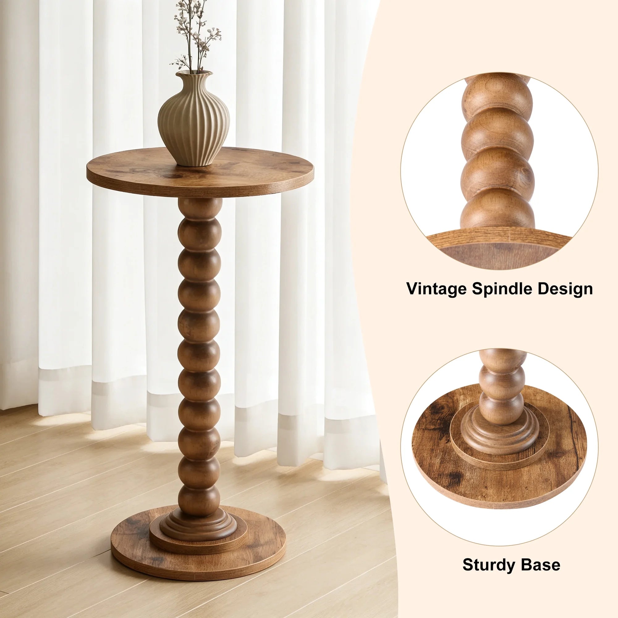 EDX Round Side Table - Solid Wood Leg Small Drink Table for Living Room Bedroom Office