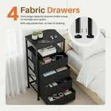 edx 5 Fabric Drawers Nightstand with Charging Station & USB/Type-C Ports and Outlets, Variable Light Strip Bedside End Table with Adjustable Feet for Bedroom, Black