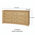 EDX 59in Wood Dresser 6 Drawer, Brown Dresser for Bedroom, Vintage Dressers, Chest of Drawers for Living Room