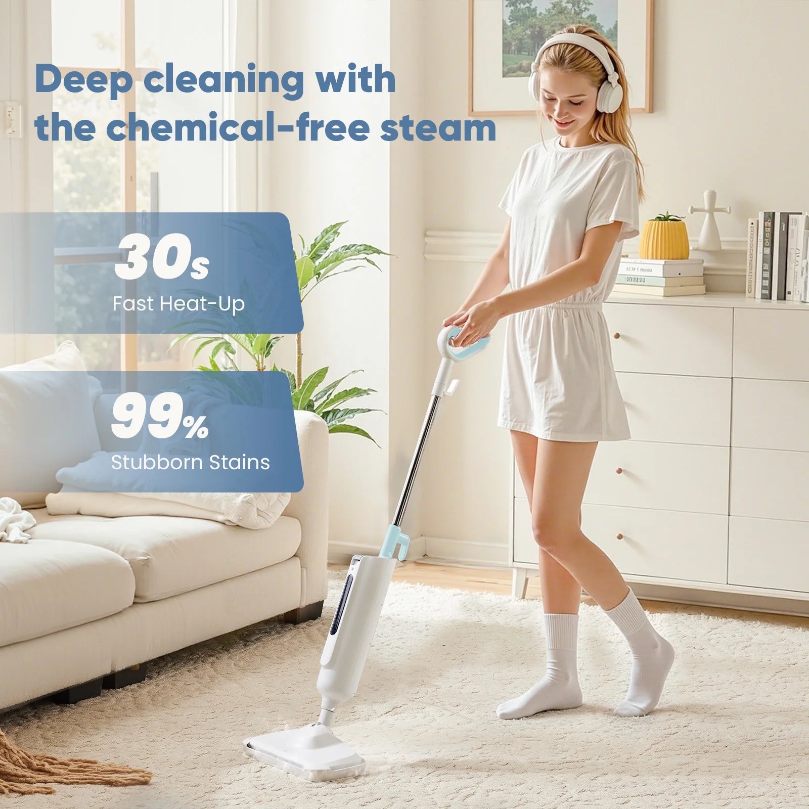EDX Steam Mop, Lightweight Floor Steamer Cleaner with 2 Washable Pad for Floor Cleaning