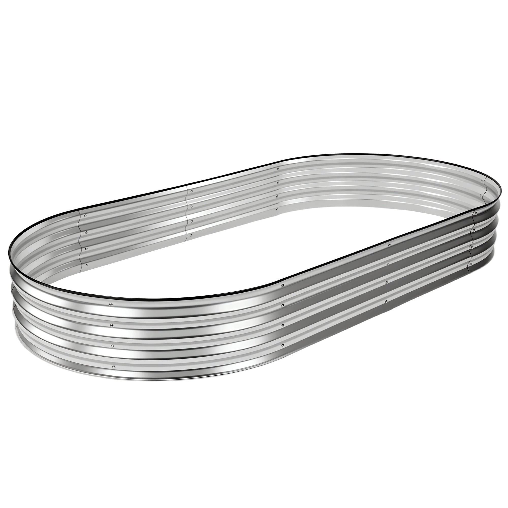 EDX Galvanized Steel Raised Garden Bed, Oval Metal Elevated Planter Box with Multiple Sizes for Outdoor Gardening, Silver