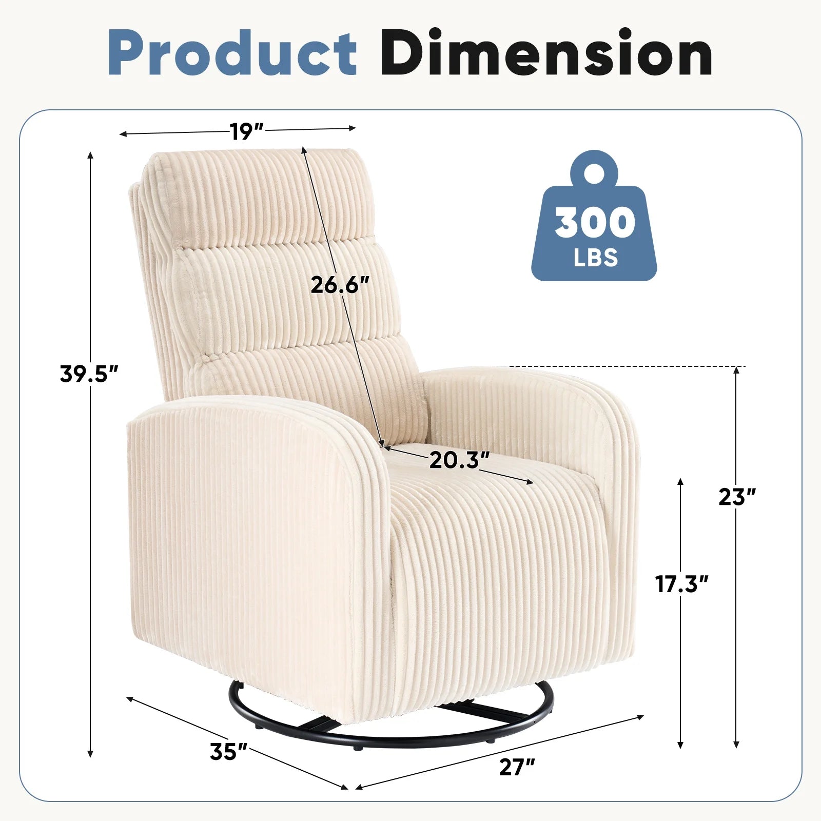 EDX 360°Swivel Nursery Chair, Comfy Chair for Bedroom, Rocking Chair with Thickened Seat Cushion, High Back Sofa Chairs for Living Room, Nursery Room and Reading Room