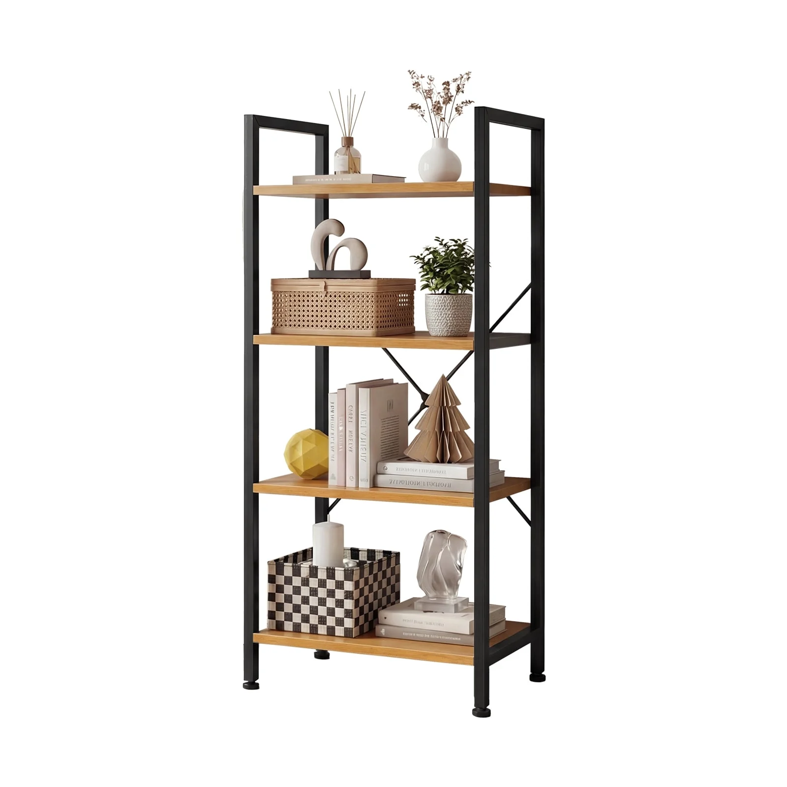 EDX Bookcase, Storage Shelf, Classic Modern Bookcase for CDs, Movies, Books, Industrial Bookcase for Home Office, Living Room, Kitchen, Bedroom