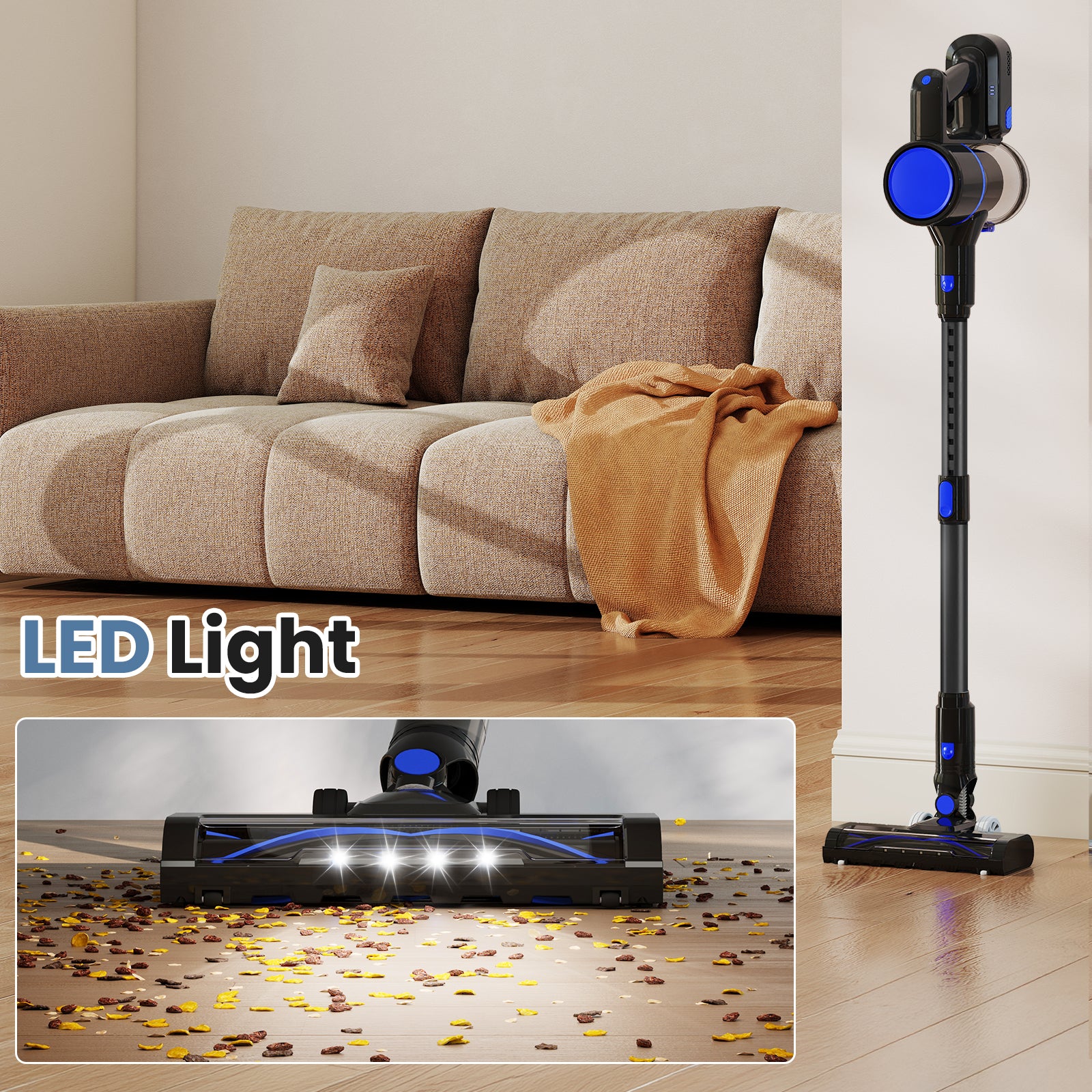 edx Cordless Vacuum Cleaner, Self-Standing Design with LED Light, Home Stick Vacuum, Lightweight Body with Powerful Suction, Suitable for Carpets, Pet Hair, Hardwood Floors