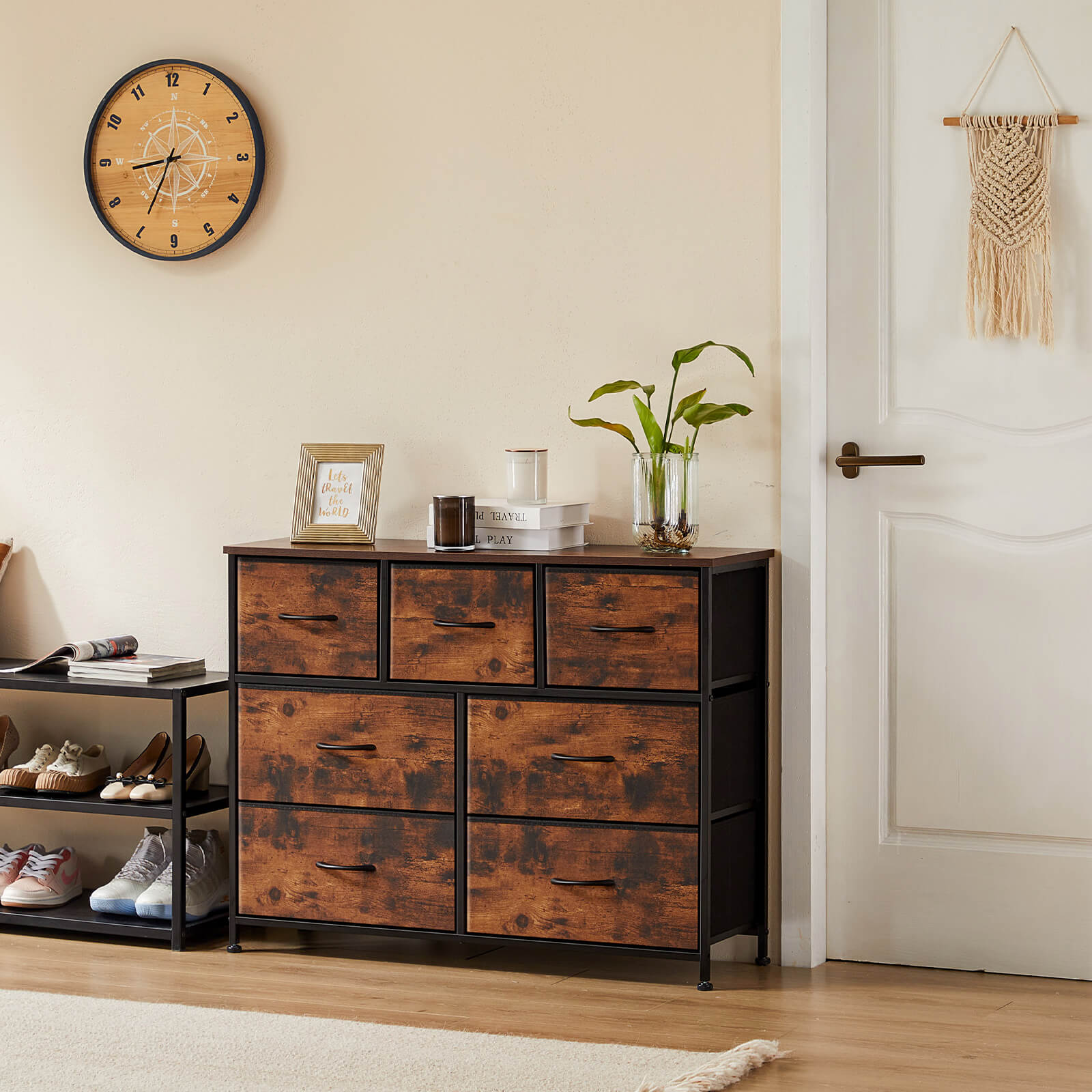 Dresser for Bedroom-with 7 Drawers, Chest Tower TV Stand,  Wooden Top for Living Room,  Bedroom, Closet