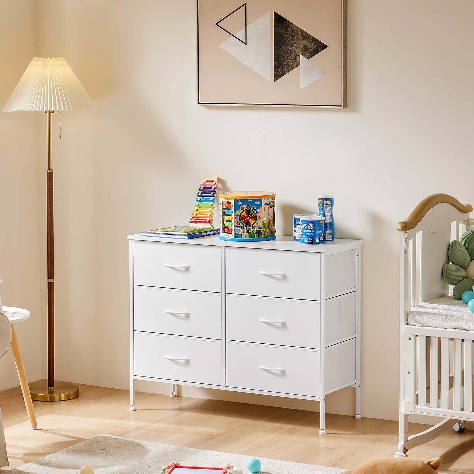 Dresser TV Stand, Console Table with 6 Wide Drawers, Entertainment Center for 55" TV Storage Fabric Dresser Drawer