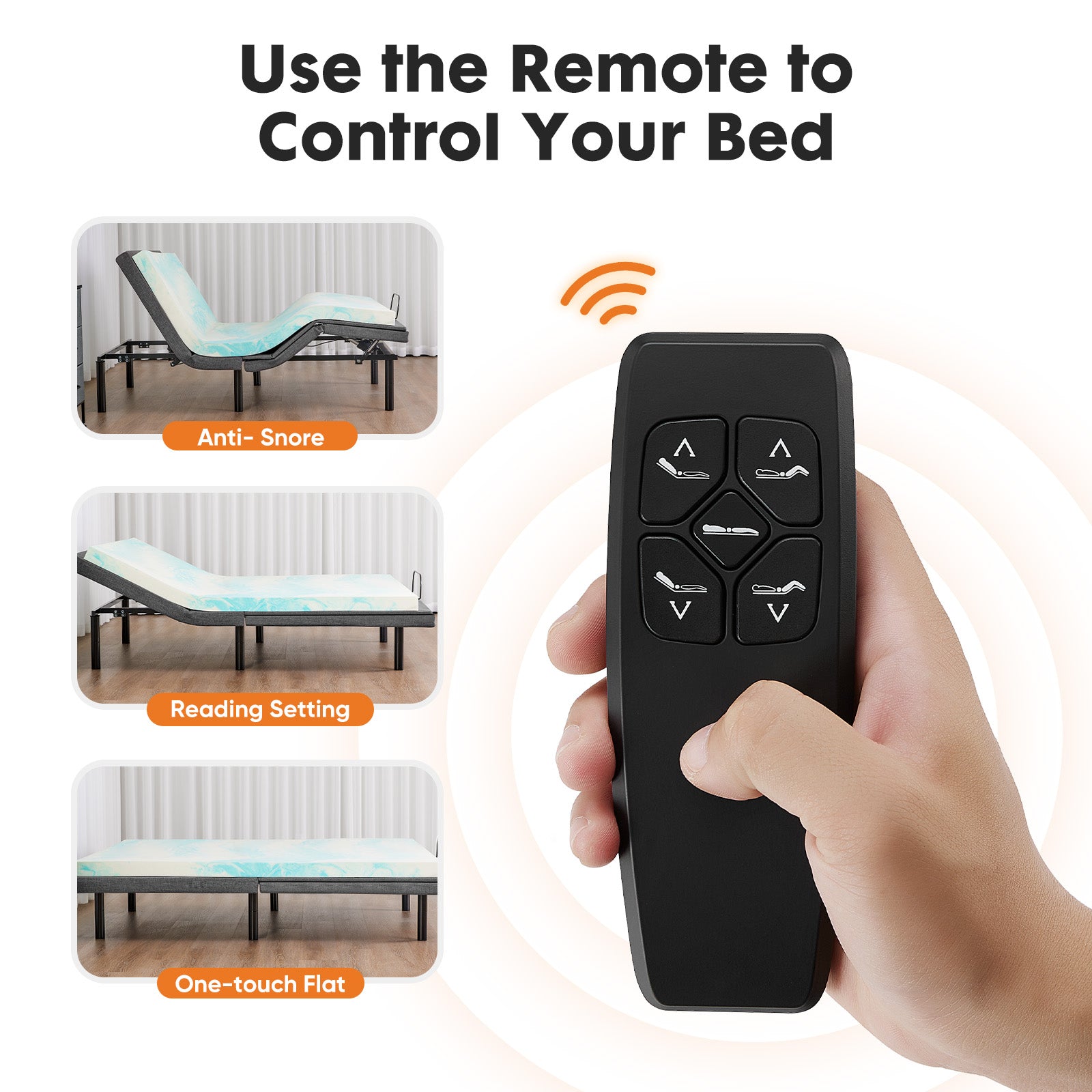 Adjustable Bed Frame, Individually Tilting Head and Foot with 2 USB Ports, Wireless Remote, Quiet Motor