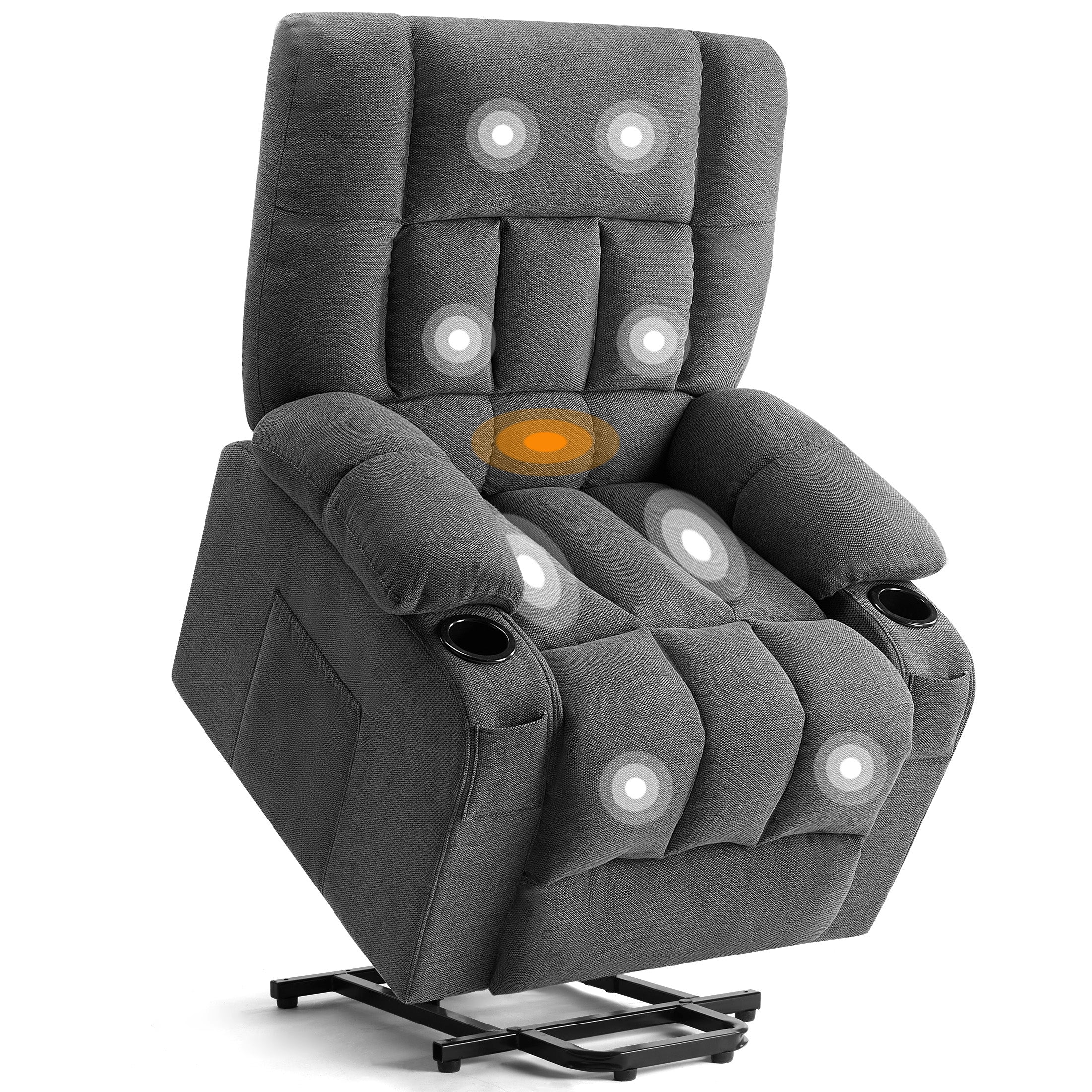 Electric Lift Massage Chair with Massage and Heating (with Remote Control,Cup Holder,Soft padded arms,Side Pocket), Grey