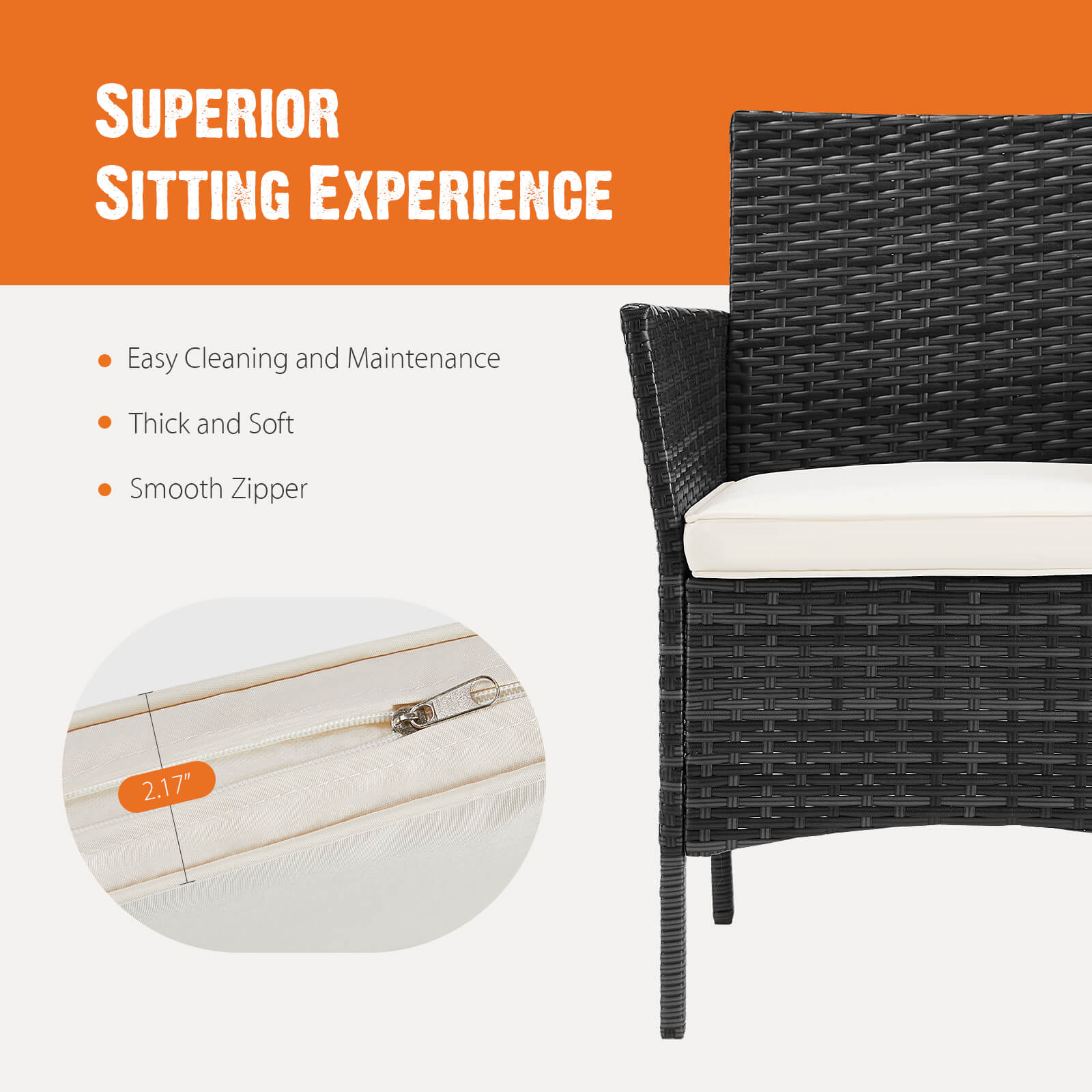 edx 3 Piece Patio Wicker Furniture Set , Patio Chair w/ Table w/ Cushions, Simple Modern Comfort