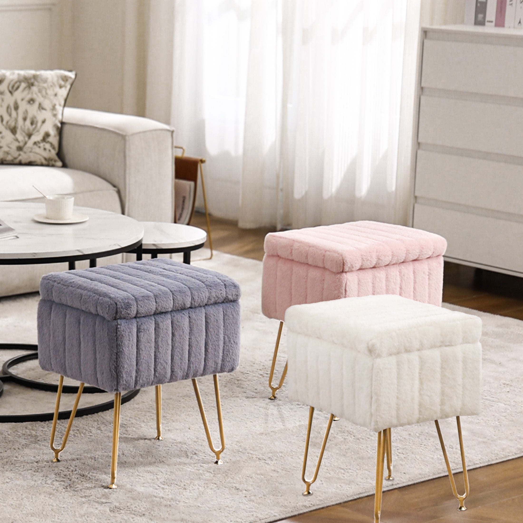 Stool Chair With Storage Space With Non-slip Feet for Powder Room, Bedroom