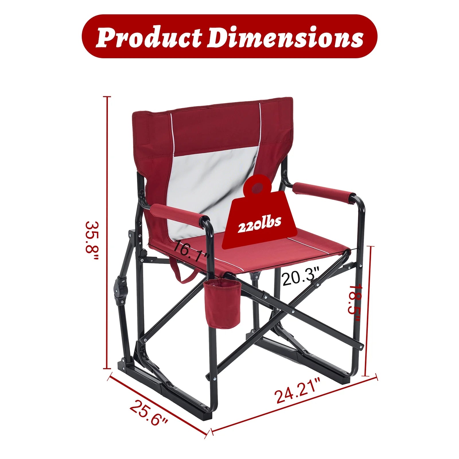 EDX Folding Camping Chair, Padded High Back, Adjustable Lumbar Support, Extra Wide for Adults, 500 lbs Steel Frame, Portable Outdoor