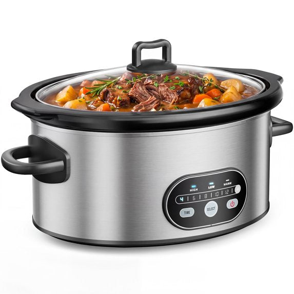 edx Slow Cooker, Stoneware Crock with Removable Pot, Stainless Stee