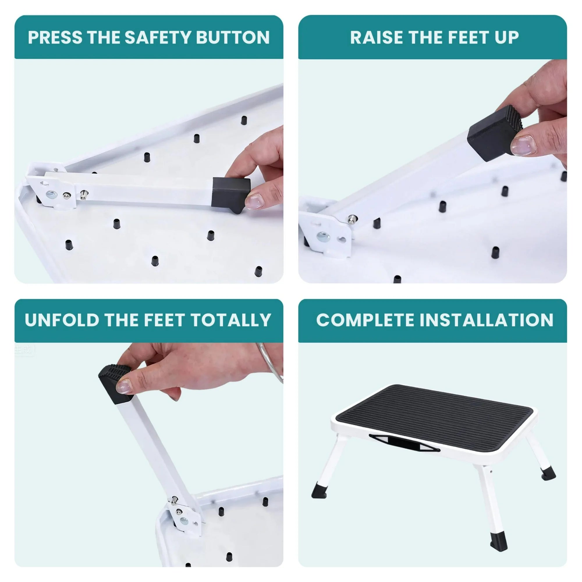 edx Foldable Step Stool with Non-Slip Platform & Carrying Handle, 1-Step Ladder with Rubber Feet, 330Lbs Capacity Sturdy Metal Foldable Stool, For RV, Truck, Home Kitchen, Indoor & Outdoor Use