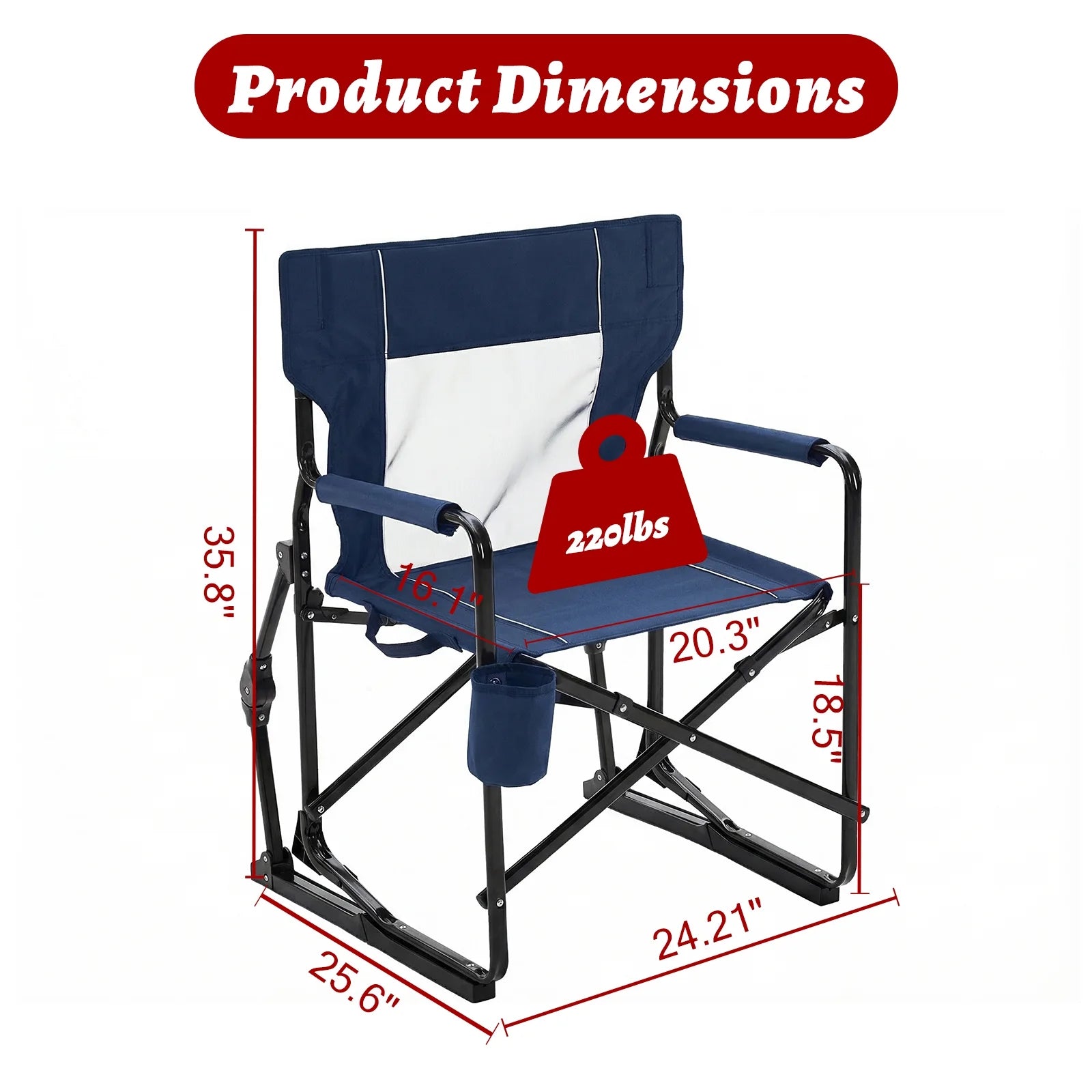 EDX Folding Camping Chair, Padded High Back, Adjustable Lumbar Support, Extra Wide for Adults, 500 lbs Steel Frame, Portable Outdoor