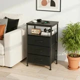 edx 5 Fabric Drawers Nightstand with Charging Station & USB/Type-C Ports and Outlets, Variable Light Strip Bedside End Table with Adjustable Feet for Bedroom, Black