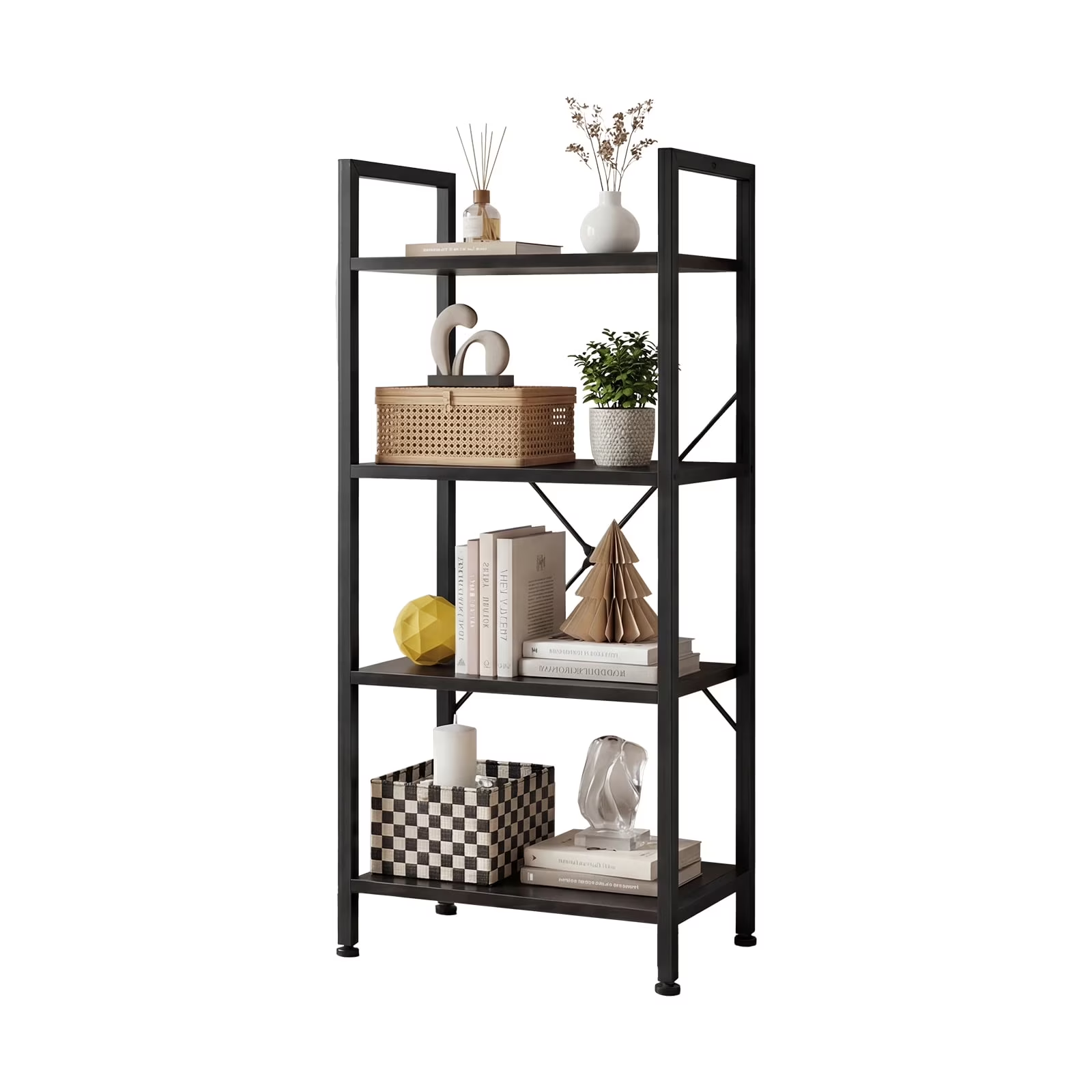 EDX Bookcase, Storage Shelf, Classic Modern Bookcase for CDs, Movies, Books, Industrial Bookcase for Home Office, Living Room, Kitchen, Bedroom
