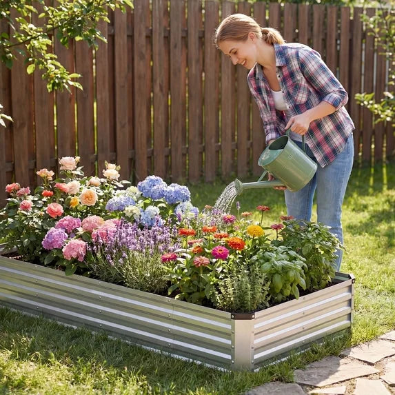 EDX Galvanized Raised Garden Bed, Outdoor Metal Planter Box Kit for Vegetables, Flowers and Herbs, Silver