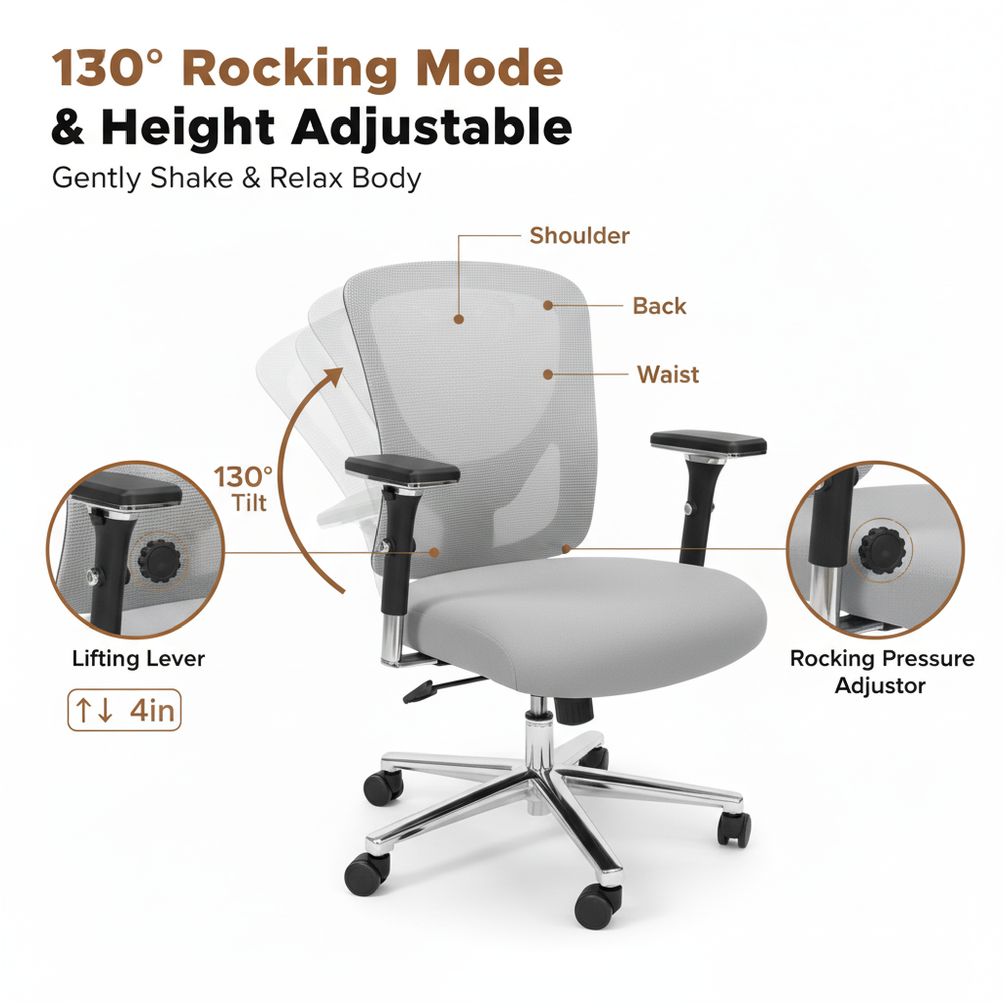 edx Heavy Duty Mesh Office Chair, Ergonomic Adjustable Desk Chair with Lumbar Support, Gray
