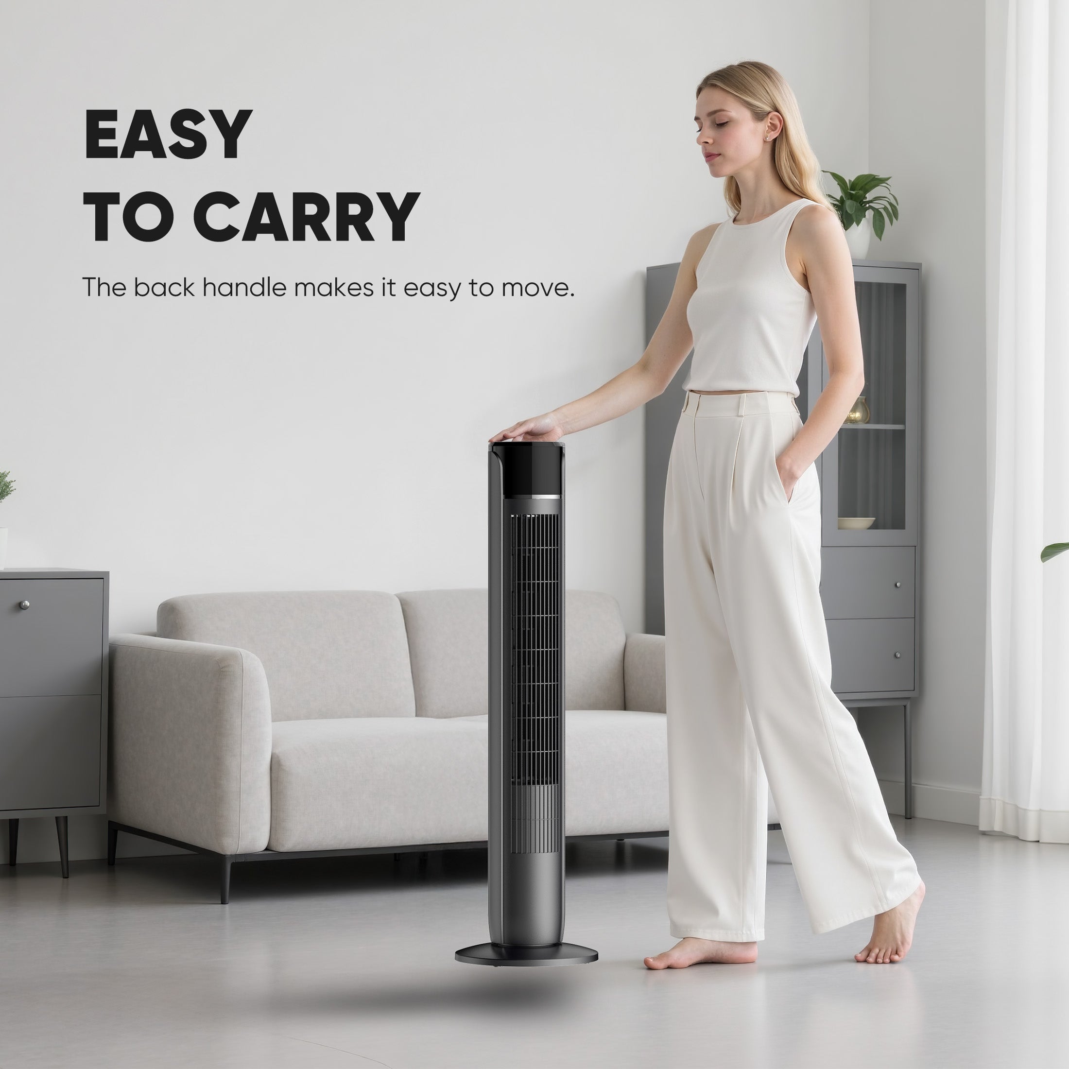 EDX Tower Fan for Home, 36" Standing Floor Fan, 25 ft/s Bladeless Fan Cold Air, 28dB Quiet for Sleep, Remote, 60° Oscillation, 12H Timer, 5 Speeds, 4 Modes, LED Display，Black