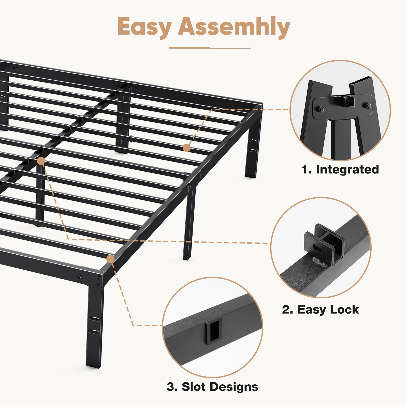Bed Frame, Heavy Duty Metal Bed Frame with Underbed Storage, No Box Spring Required