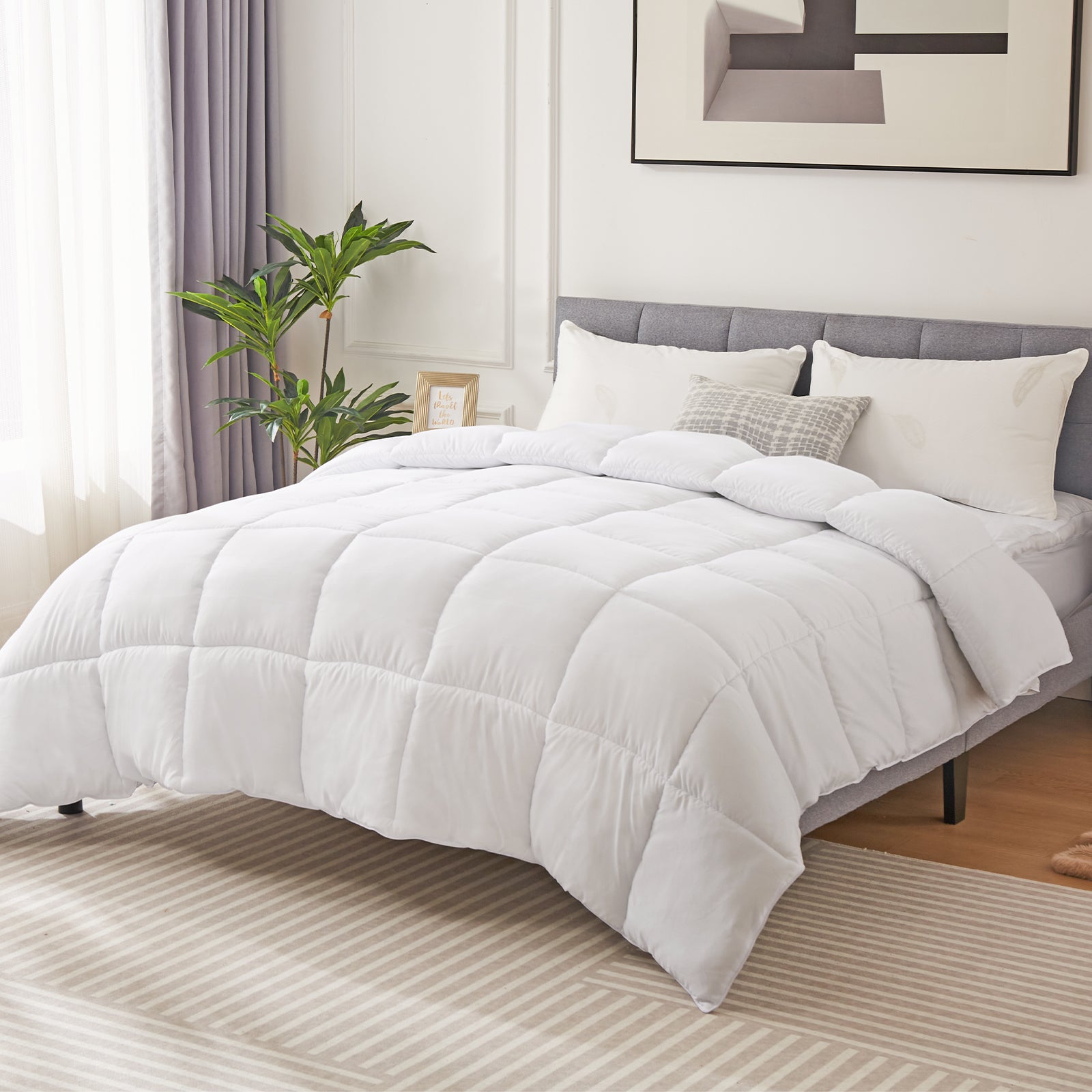 Bedding Comforter Duvet Insert, All Season Duvet, Down Alternative Bed Comforter, Quilted Comforter with Corner Tabs, White