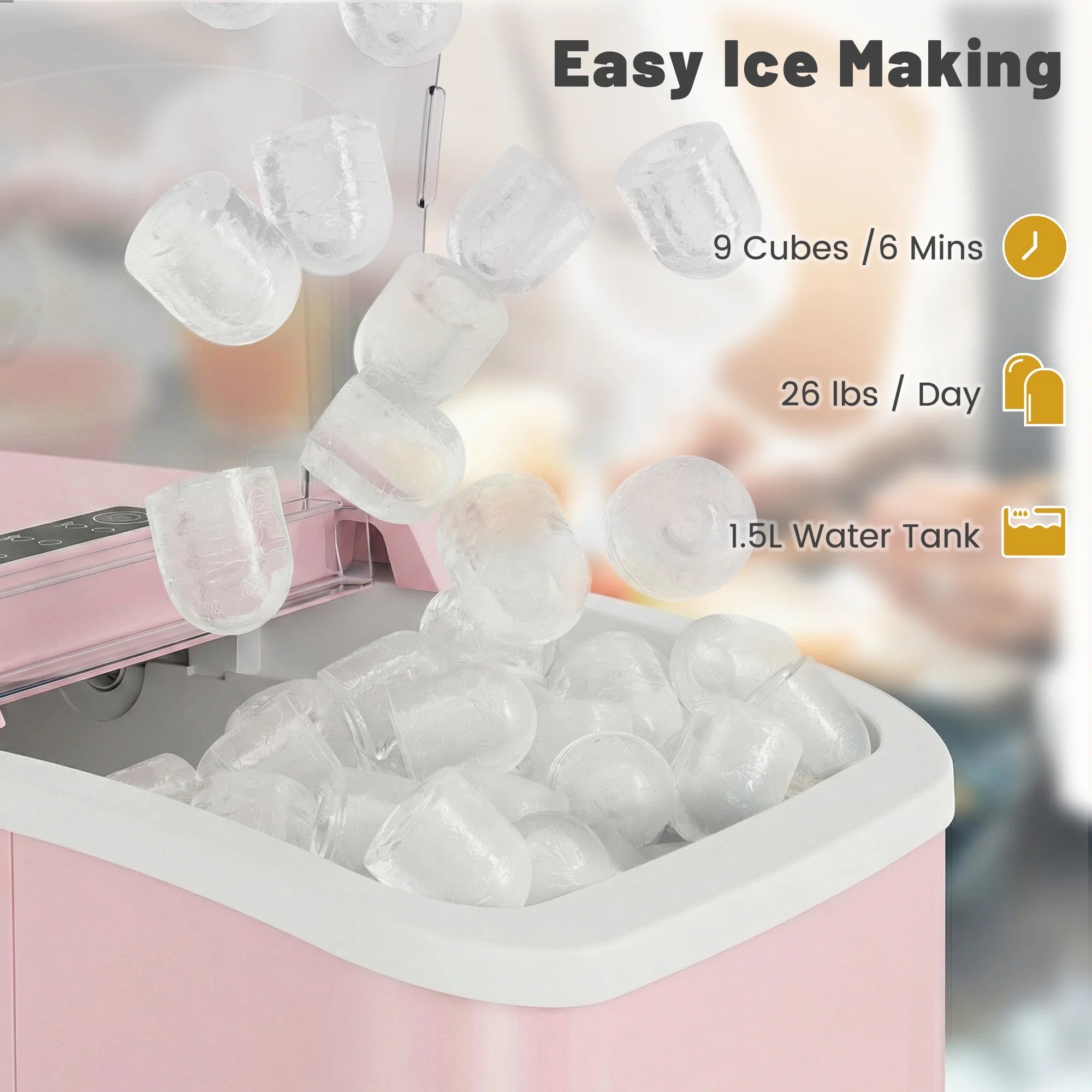EDX Countertop Ice Maker, Self-Cleaning Portable Ice Maker Machine with Handle and Ice Scoop 9Pcs/6Min 26.5Lbs/24H