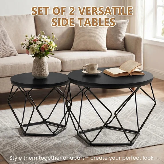 ZUNMOS 20-Inch Round Side Table, 2-Pack - Small Accent End Tables for Living Room, Bedroom, Dorm - Set of 3 Round Nesting Tables