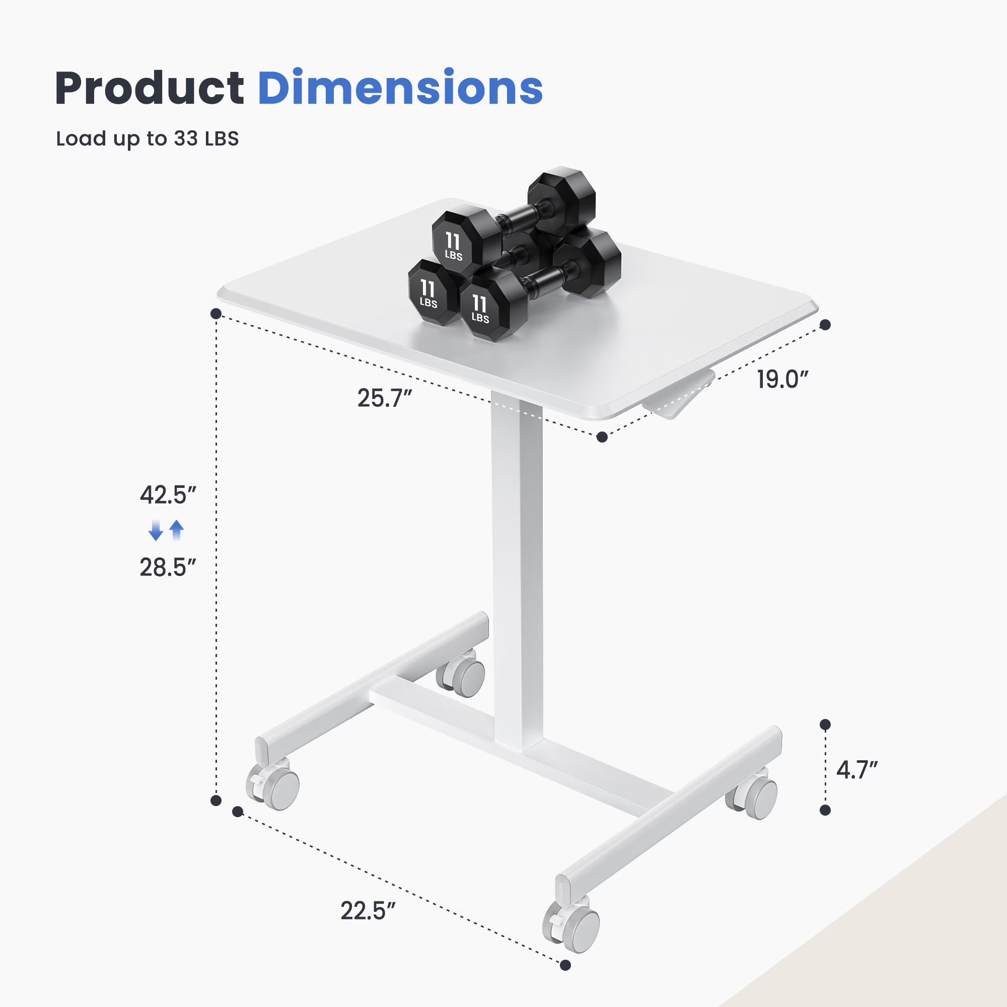 EDX Mobile Portable Standing Desk, Rolling Small Laptop Desk with Adjustable Height & Lockable Wheels , Table for Home Office