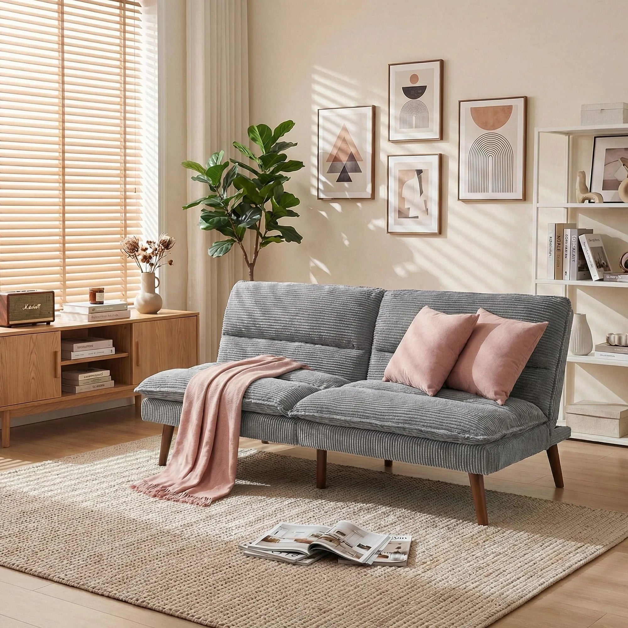 edx Stylish Futon Sofa Bed - Memory Foam Convertible Loveseat, Perfect Sleeper Convertible Futon Couch for Living Room, Corduroy Upholstery