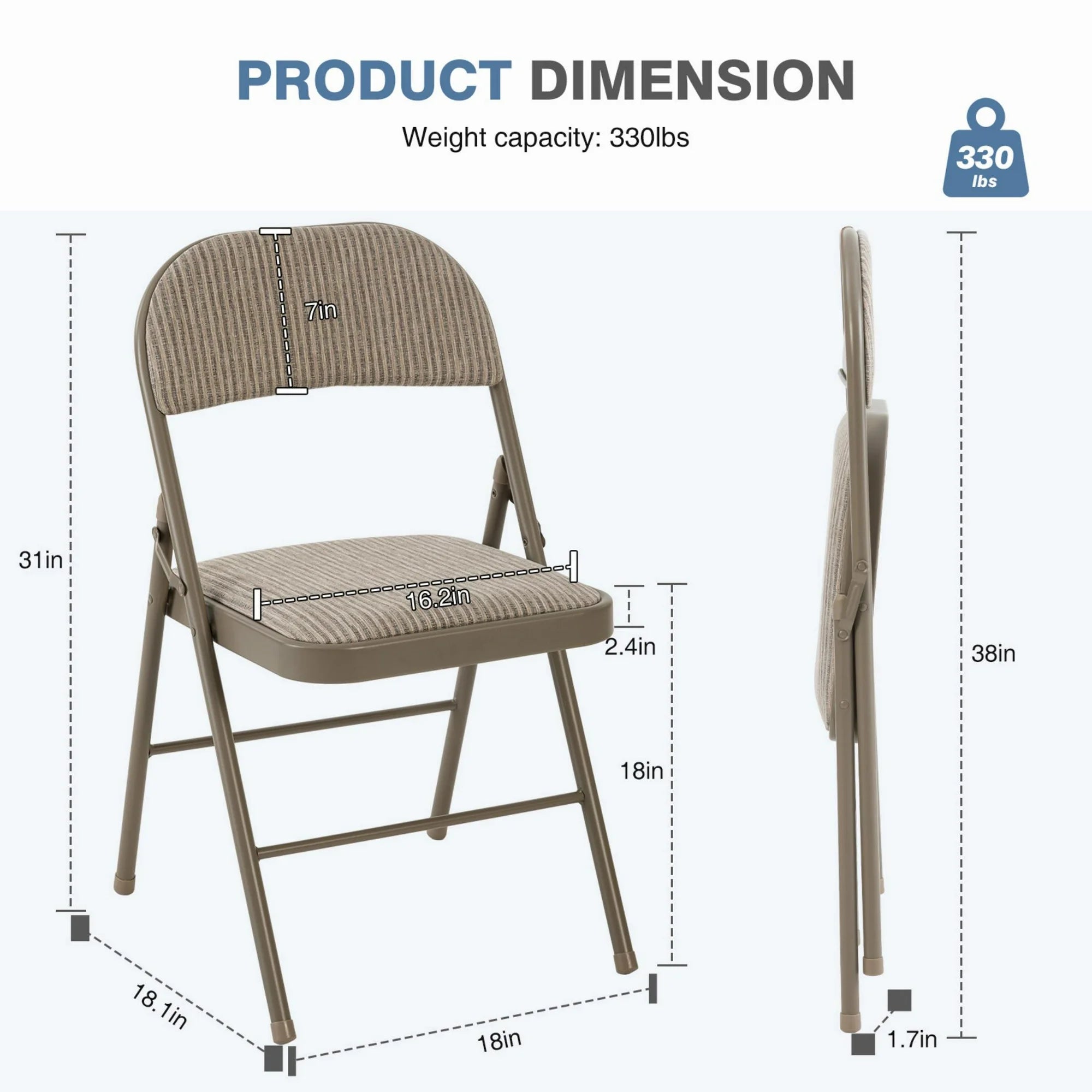 EDX Folding Chairs with Padded Cushion and Back, Fabric Stackable Portable Dining Chiars Set with Durable Steel Frame, for Home and Office, Conference, Wedding, Party, Garden
