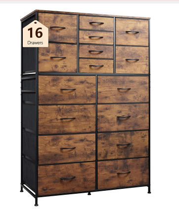 EDX 16 Fabric Drawers, Cabinet Sideboard with 16 Fabric Drawers, Drawer Cabinet, Organization Furniture for Kitchen, Office, Hallway