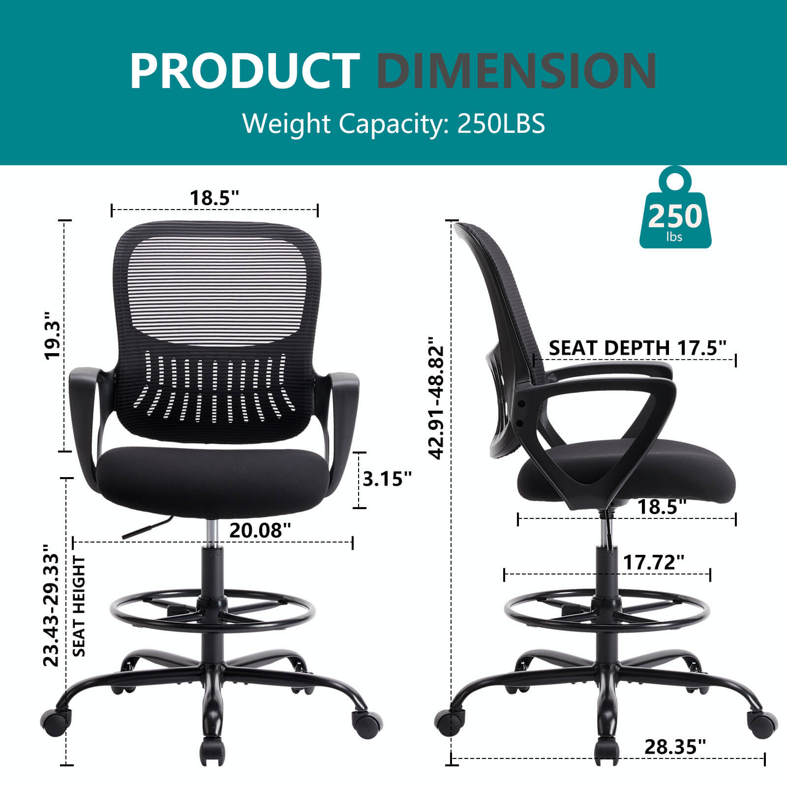 Tall Office Chair for Standing Desk with Adjustable Foot Ring,Counter Height Office Chairs