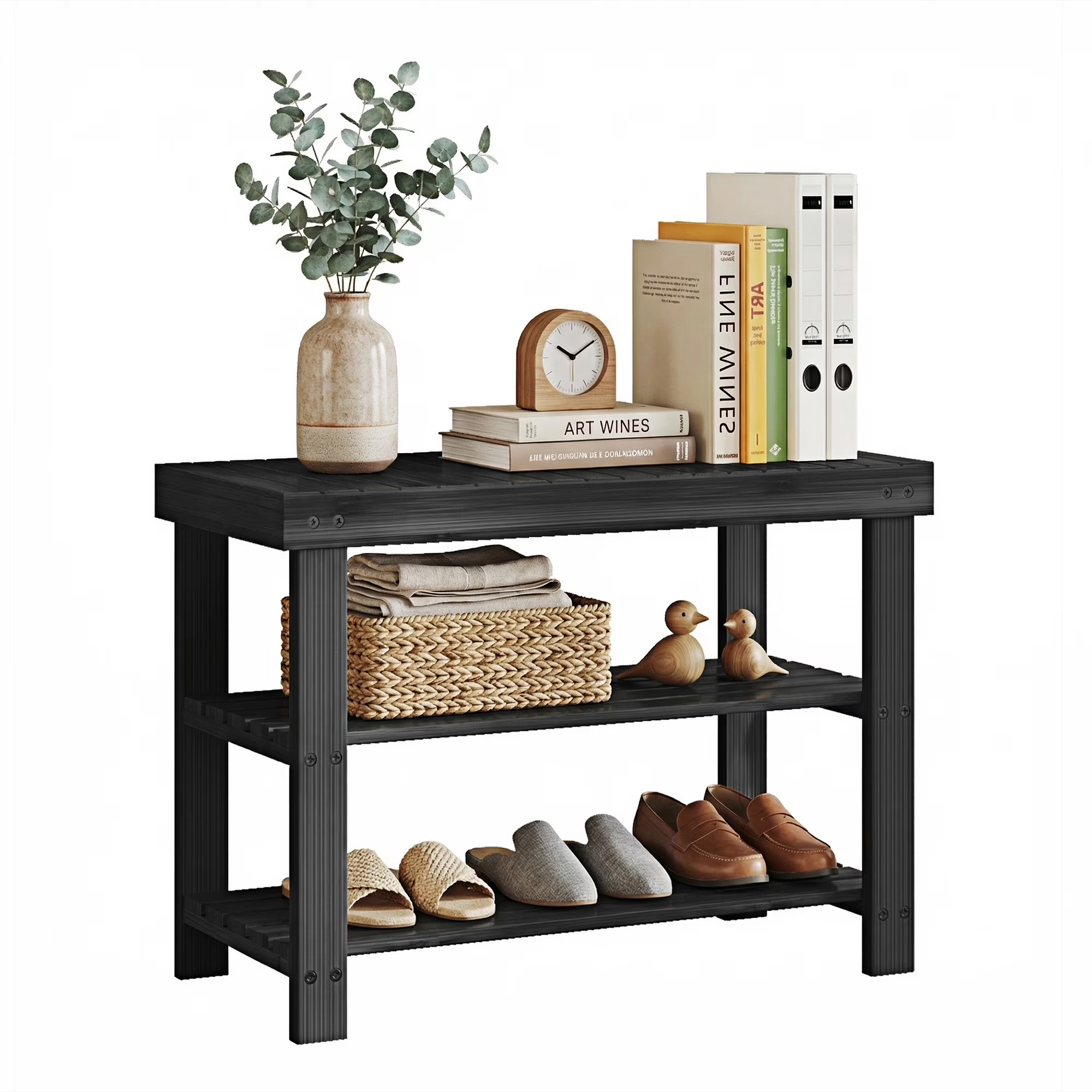 EDX 3 Tier Bamboo Shoe Rack Bench, Storage Seat Organizer with 286lb Capacity for Entryway, Bedroom and Living Room