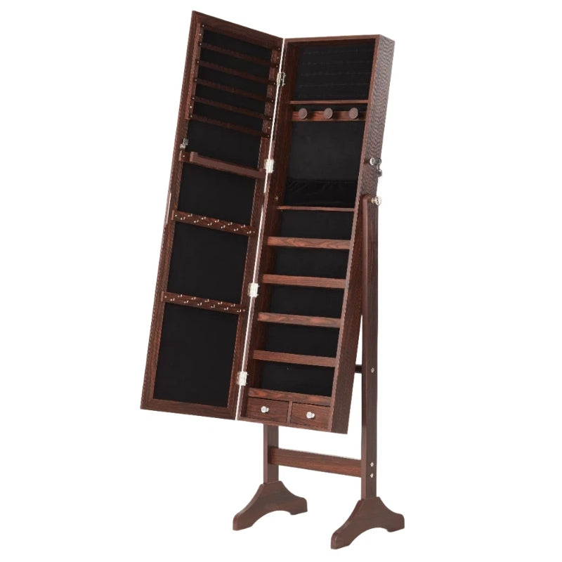 EDX Freestanding Full-Length Mirror Jewelry Cabinet, 3 Angle Adjustable Large Jewelry Armoire Organizer with Makeup Storage