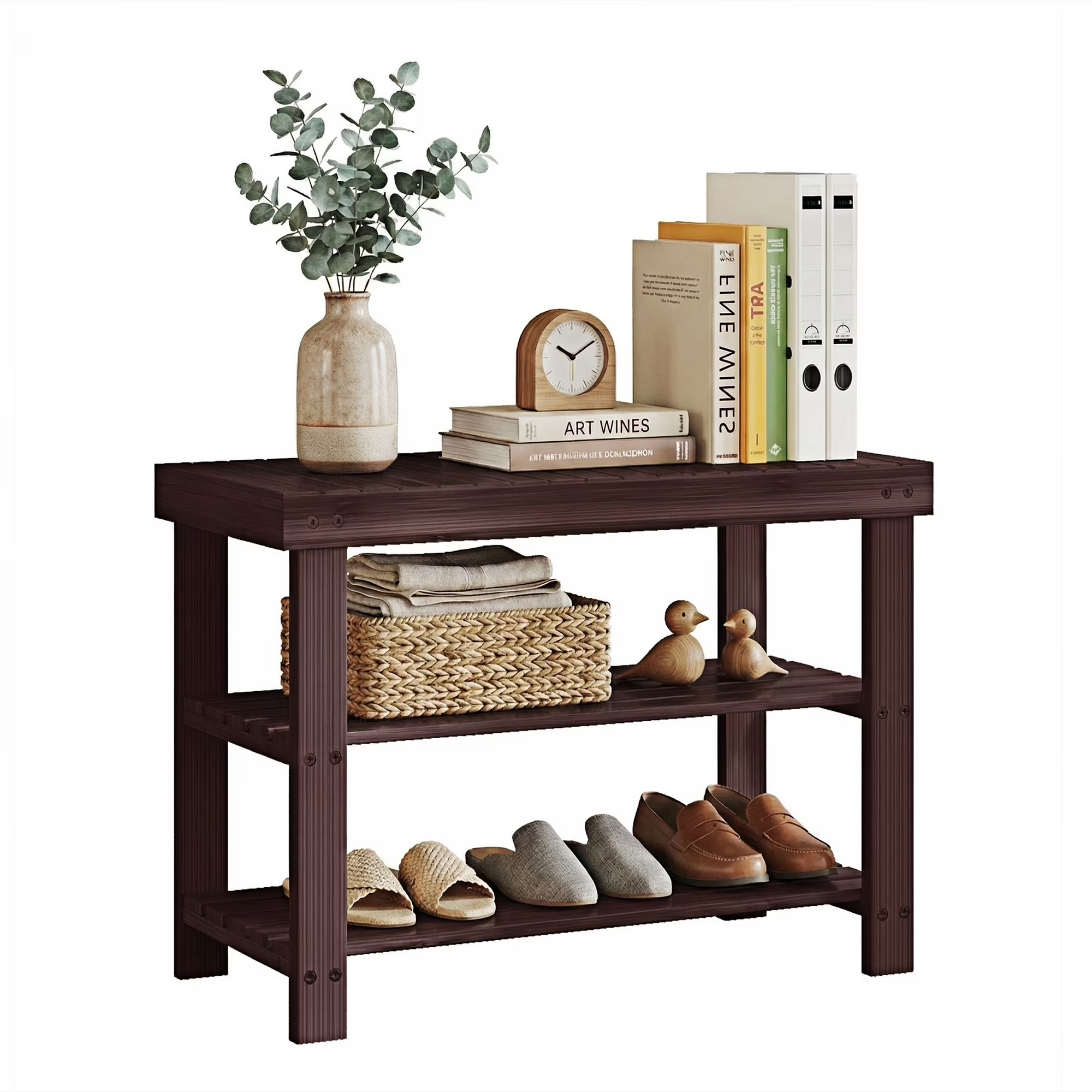 EDX 3 Tier Bamboo Shoe Rack Bench, Storage Seat Organizer with 286lb Capacity for Entryway, Bedroom and Living Room