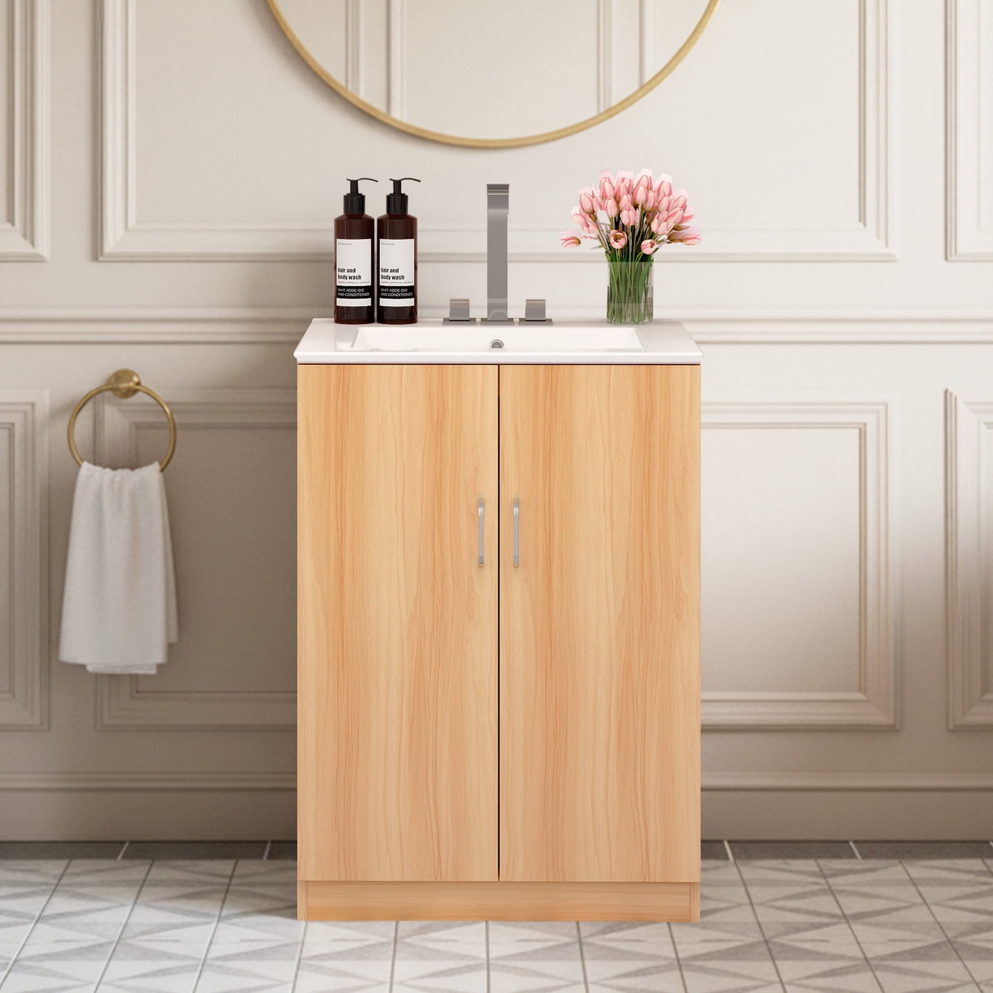 EDX Bathroom Vanity Cabinet, Freestanding Modern Cabinet Vanity with Sink, Soft-Closing Doors,White