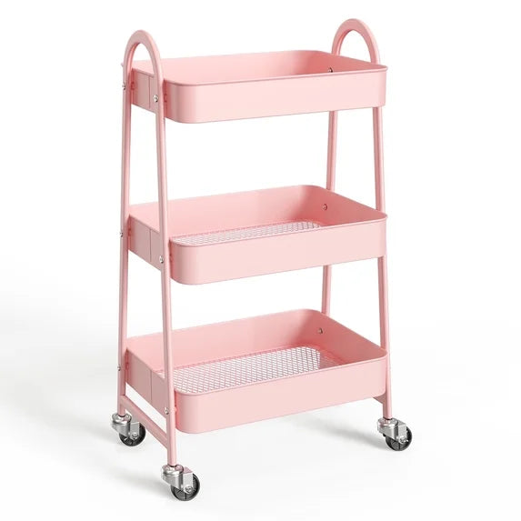 ZUNMOS 3 Tier Rolling Cart, Metal Utility Storage Cart with Lockable Wheels for Livingroom, Bathroom, Kitchen & Narrow Spaces