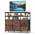edx 6-Drawer Fabric Dresser with Double-Layer Top, Power Outlets and LED Light, Storage Organizer for Bedroom, Living Room, Hallway