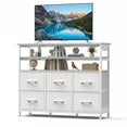 edx 6-Drawer Fabric Dresser with Double-Layer Top, Power Outlets and LED Light, Storage Organizer for Bedroom, Living Room, Hallway