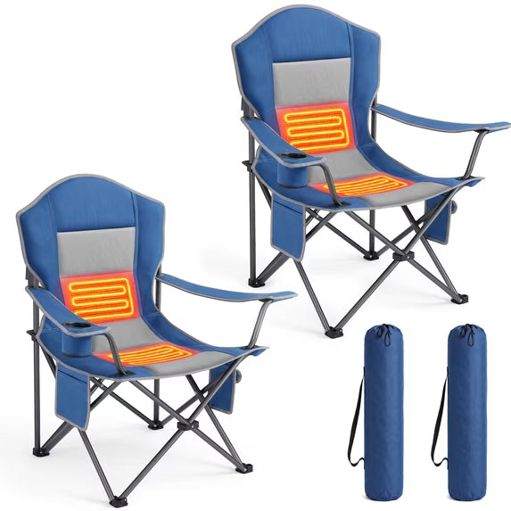 EDX Oversized Heated Camping Chair,3 Heat Levels Dual Zone Heating,Heavy Duty Steel Frame Waterproof Portable Folding Outdoor Chair with Cup Holder and Side Storage Pockets
